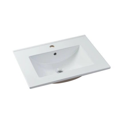Meuble de salle de bain rainuré avec vasque à encastrer - Naturel clair et blanc - 60 cm - ZEVARA