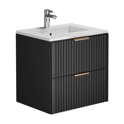 Meuble de salle de bain rainuré suspendu avec vasque à encastrer - Naturel clair - 60 cm - ZEVARA