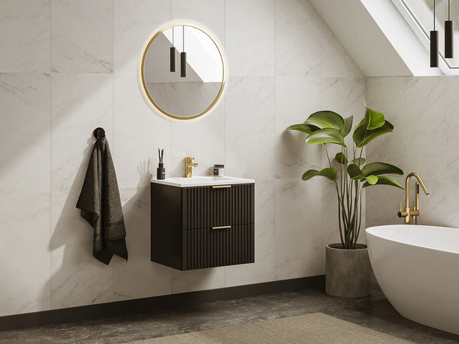 Meuble de salle de bain rainuré avec vasque à encastrer - Beige - 60 cm - ZEVARA