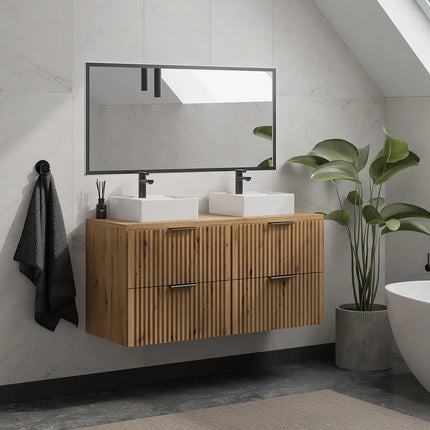 Meuble sous vasque strié avec planche - Noir - 120 cm - ZEVARA