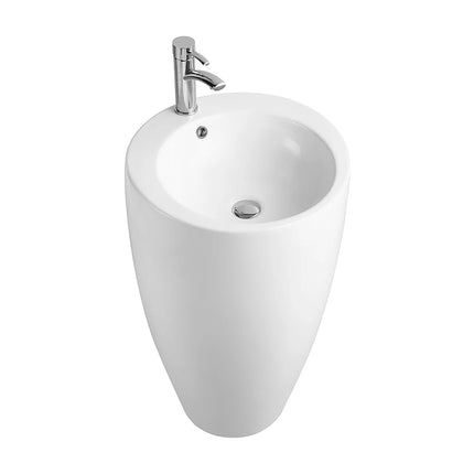 Vasque sur pied finition brillante avec vasque ronde - Blanc - 50 cm - MILOS II