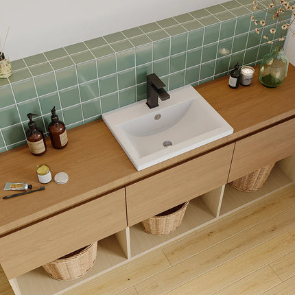 Vasque de salle de bain semi-encastrée brillante avec vasque rectangulaire - Blanc - 51,5 cm - Les Essentiels