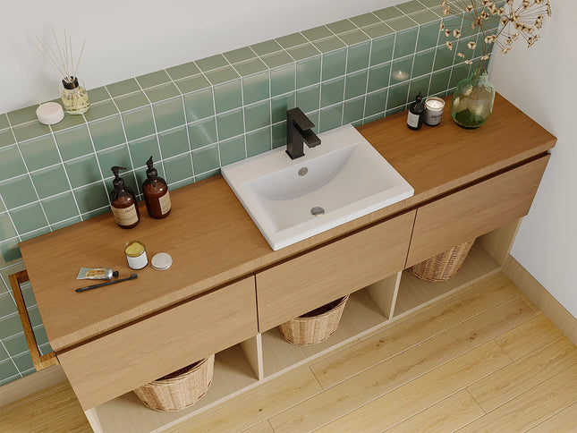 Vasque de salle de bain semi-encastrée brillante avec vasque rectangulaire - Blanc - 51,5 cm - Les Essentiels