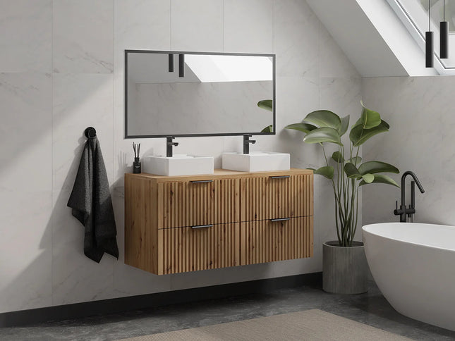 Meuble sous vasque suspendu strié - Naturel clair - 120 cm - ZEVARA