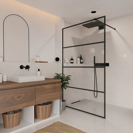 Paroi de douche à l'italienne style industriel noir mat - 120 cm - INAYA II