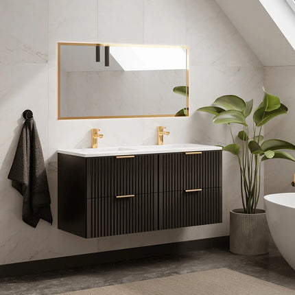 Meuble de salle de bain rainuré avec vasque à encastrer - Naturel clair - 80 cm - ZEVARA