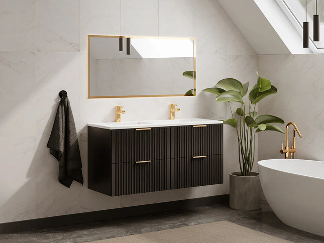 Meuble de salle de bain rainuré avec vasque à encastrer - Beige - 80 cm - ZEVARA
