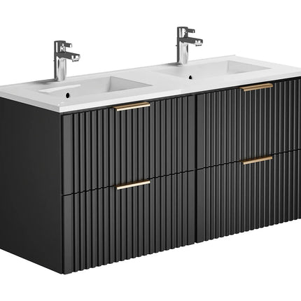 Meuble de salle de bain rainuré avec vasque à encastrer double - Noir - 120 cm - ZEVARA
