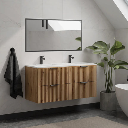 Meuble de salle de bain strié avec double vasque à encastrer - Noir - 120 cm - ZEVARA