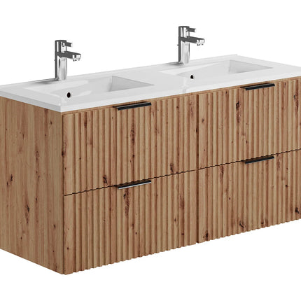 Meuble de salle de bain strié avec double vasque à encastrer - Noir - 120 cm - ZEVARA
