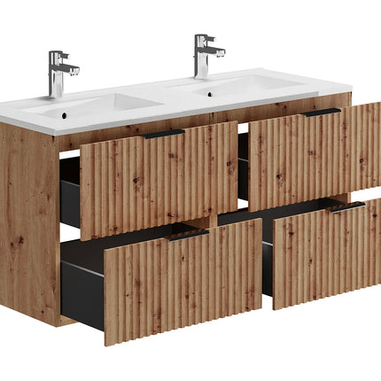 Meuble de salle de bain strié avec double vasque à encastrer - Noir - 120 cm - ZEVARA