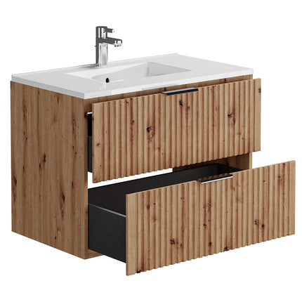 Meuble de salle de bain rainuré avec vasque à encastrer - Naturel clair - 80 cm - ZEVARA