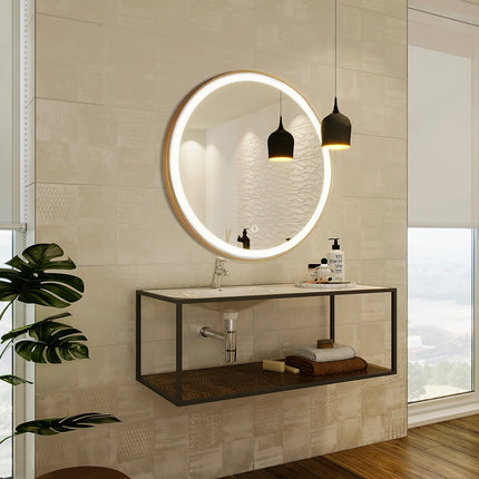 Miroir lumineux rond doré avec LED - 80 cm - NUMEA