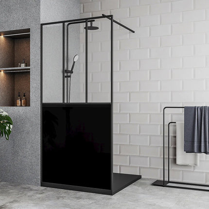 Paroi de douche style industriel mate avec verre trempé - Blanc - 140 x 200 cm - URBANIK