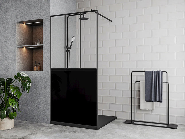 Paroi de douche style industriel mate avec verre trempé - Blanc - 140 x 200 cm - URBANIK