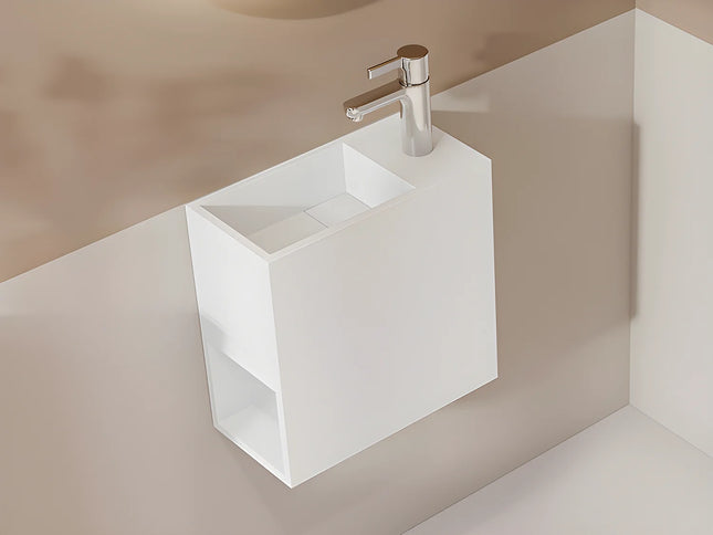 Lave-main suspendu avec vasque intégrée - blanc - 40 cm - PUMORI