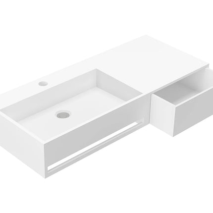 Plan vasque suspendu en solid surface mat avec vasque rectangulaire - Blanc - 90 cm - GANDAKI
