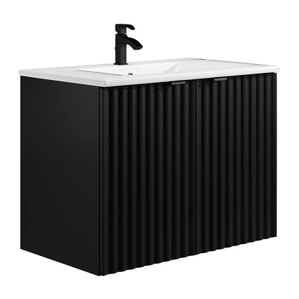 Meuble de salle de bain strié avec vasque à encastrer - Noir - 80 cm - Good for Planet