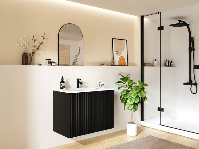 Meuble de salle de bain strié avec vasque à encastrer - Noir - 80 cm - Good for Planet