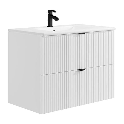 Meuble de salle de bain rainuré mat avec vasque à encastrer - Blanc - 80 cm - Good for Planet