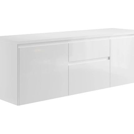 Meuble de salle de bain suspendu finition lisse brillant avec double vasque à poser - Blanc - 150 cm - JIMENA II