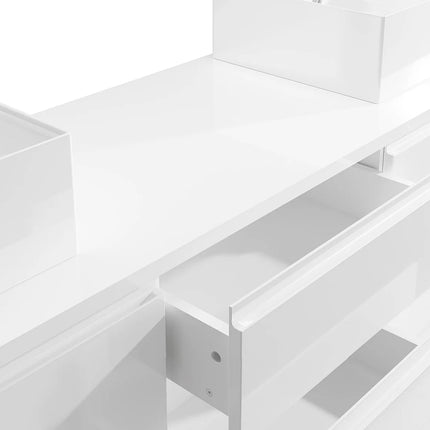 Meuble de salle de bain suspendu finition lisse brillant avec double vasque à poser - Blanc - 150 cm - JIMENA II