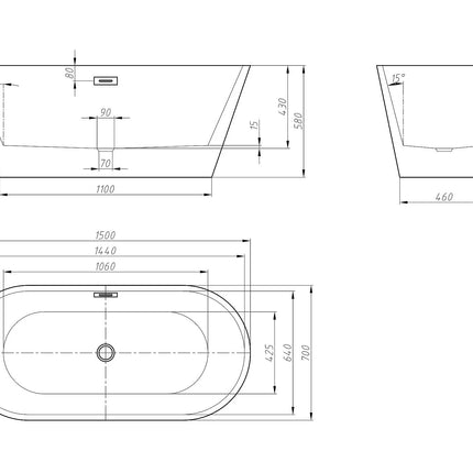 Baignoire îlot design - 150 x 70 x 58 cm - Blanche - 201 L - TWIGGY