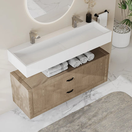 Vasque suspendue design épuré avec double vasque - Blanc - 120 cm - YAMDROK