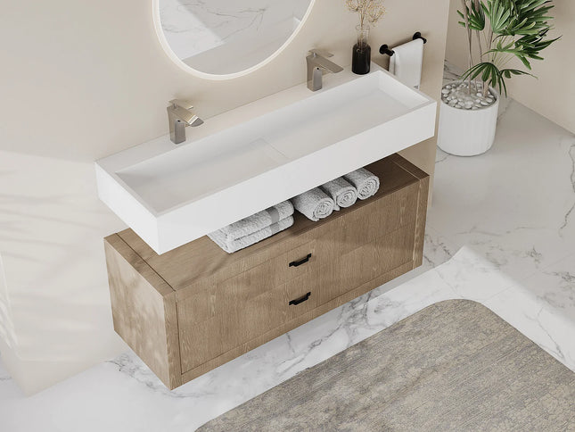 Vasque suspendue design épuré avec double vasque - Blanc - 120 cm - YAMDROK