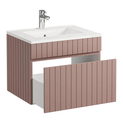 Meuble de salle de bain rainuré suspendu avec vasque à encastrer - Rose poudré - 60 cm - SATARA