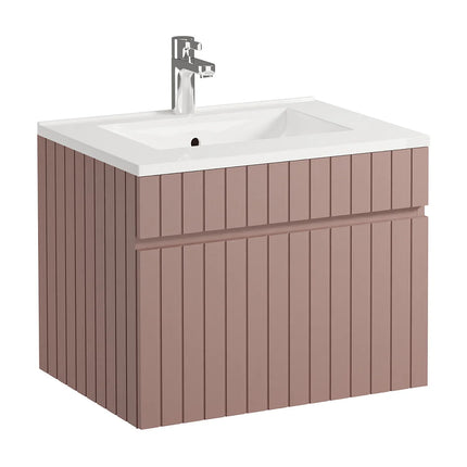 Meuble de salle de bain rainuré suspendu avec vasque à encastrer - Rose poudré - 60 cm - SATARA