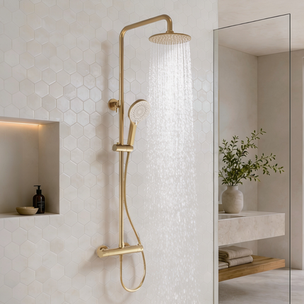 Douche pluie avec mitigeur thermostatique - doré brossé - Aurelia
