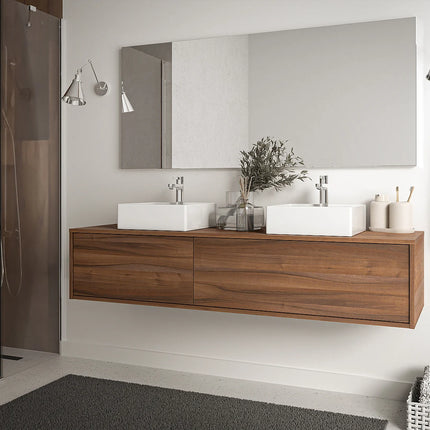 Meuble sous vasque suspendu avec double vasque - naturel foncé - 150 cm - ISAURE II