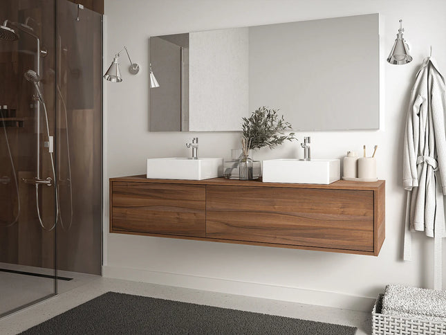Meuble sous vasque suspendu avec double vasque - naturel foncé - 150 cm - ISAURE II