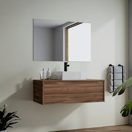 Meuble sous vasque suspendu avec tiroir push to open - Naturel foncé - 94 cm - TEANA II