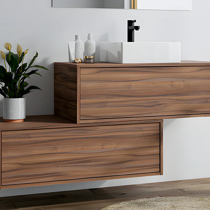 Meuble de salle de bain suspendu naturel foncé avec vasque carrée à poser - 94 cm - TEANA II