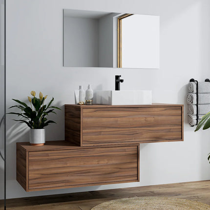Meuble de salle de bain suspendu naturel foncé avec vasque carrée à poser - 94 cm - TEANA II