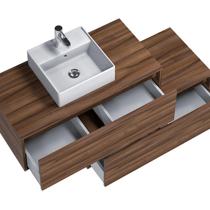 Meuble de salle de bain suspendu naturel foncé avec vasque carrée à poser - 94 cm - TEANA II