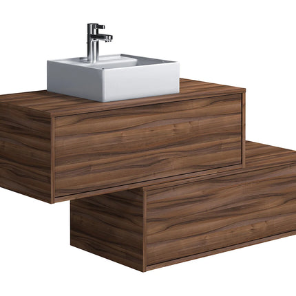 Meuble de salle de bain suspendu naturel foncé avec vasque carrée à poser - 94 cm - TEANA II
