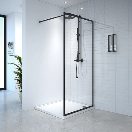 Paroi de douche à l'italienne finition noire mate - 100 cm - AMBERI