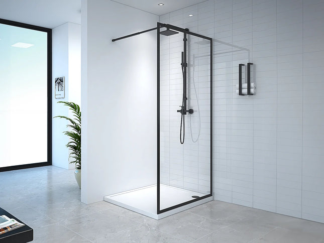 Paroi de douche à l'italienne finition noire mate - 100 cm - AMBERI