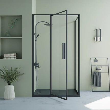 Paroi de douche avec porte battante style industriel finition noir mat - 120 cm - TORONI