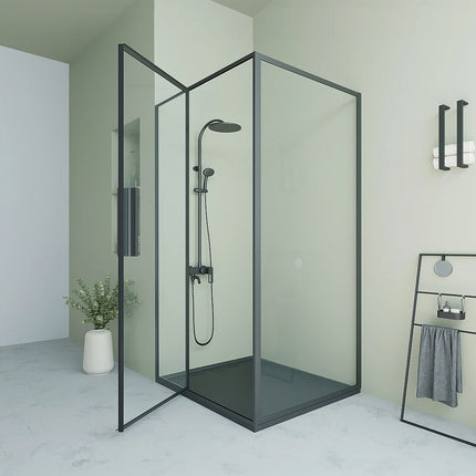 Paroi de douche avec porte battante style industriel finition noir mat - 120 cm - TORONI