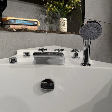 Baignoire balnéo d'angle avec paroi vitrée - Blanc brillant - 138 cm - EVELINA