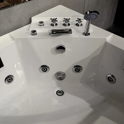 Baignoire balnéo d'angle avec paroi vitrée - Blanc brillant - 138 cm - EVELINA
