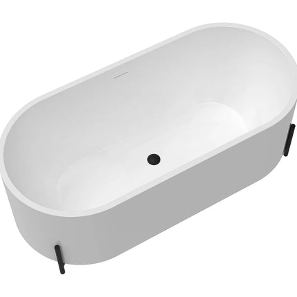 Baignoire ovale à poser finition brillante avec pieds aluminium - Blanc ou Noir - 160 cm - ALONSA