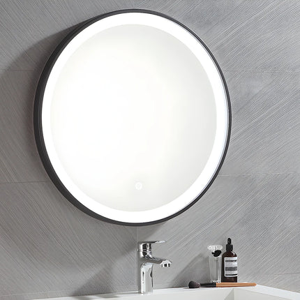 Miroir lumineux rond LED avec système anti-buée - Noir - 60 cm - NUMEA