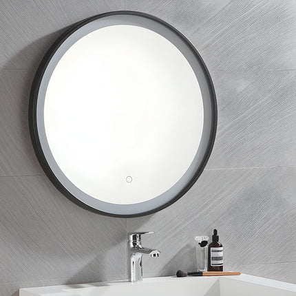 Miroir lumineux rond LED avec système anti-buée - Noir - 60 cm - NUMEA