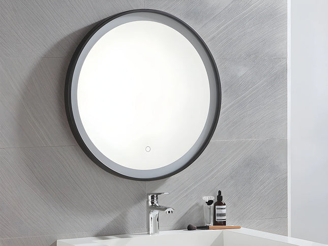 Miroir lumineux rond LED avec système anti-buée - Noir - 60 cm - NUMEA