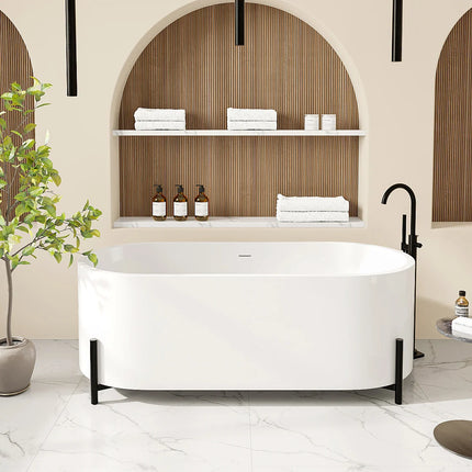Baignoire ovale à poser finition brillante avec pieds aluminium - Blanc ou Noir - 160 cm - ALONSA